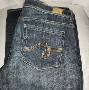 See Thru Soul Low Rise Flare Leg Dark Blue Denim Jeans Sz 32